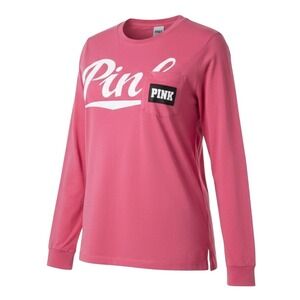 PINK Victoria's Secret‎ 2010s Long Sleeve Pocket Tee Women's Small Peachy Pink